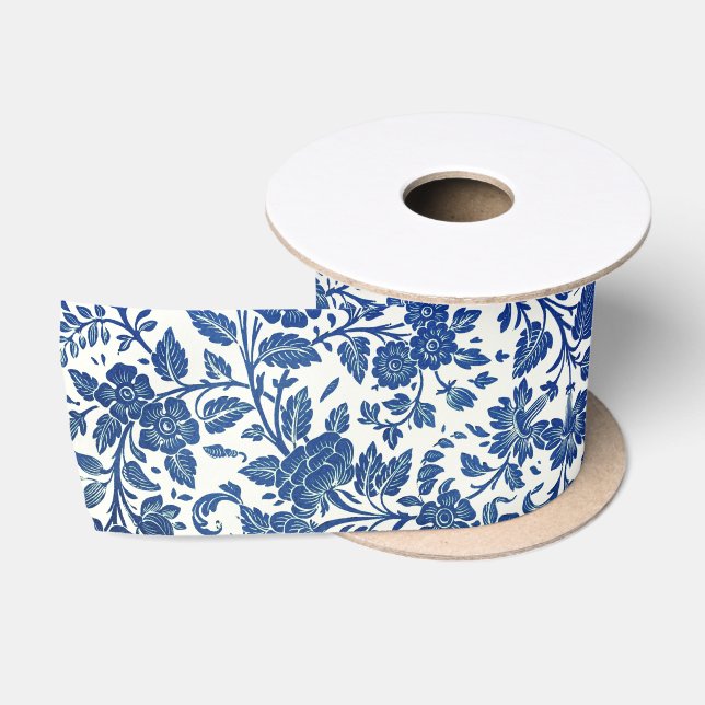 Blaues Blumenmuster Satinband (Spule)