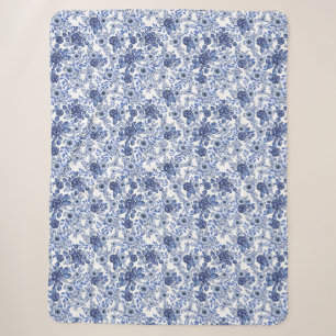 Blaues Blumenmuster Sherpadecke