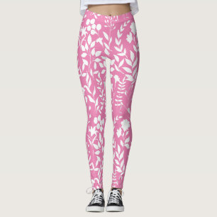 Blaues Blumenmuster.ST02. Weiß, rosa BG Leggings