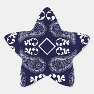 Blaues Blumenmuster Stern-Aufkleber