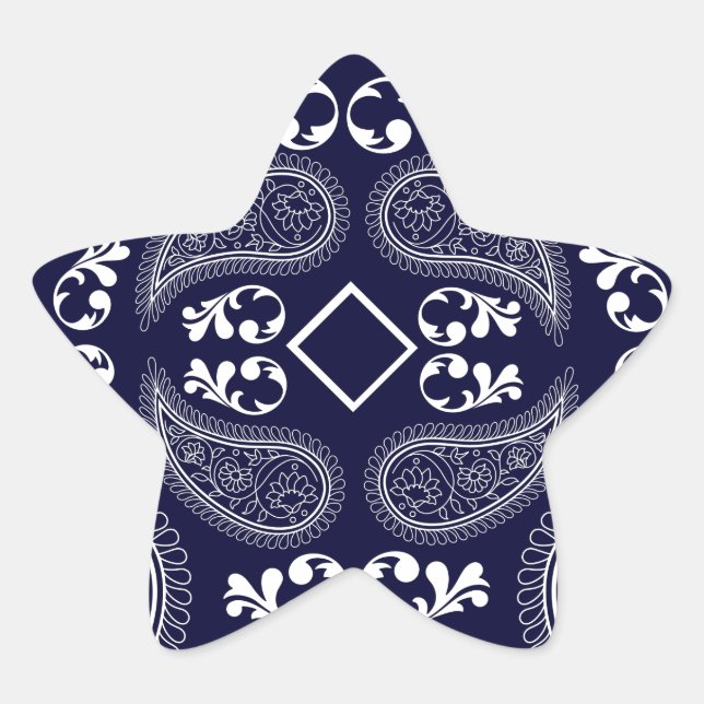 Blaues Blumenmuster Stern-Aufkleber (Vorderseite)