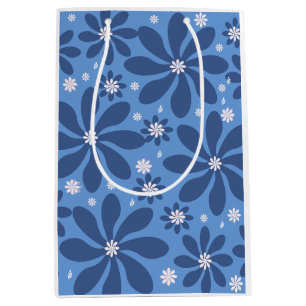 Blaues Blumenmuster - Stilvolle Akzente Mittlere Geschenktüte