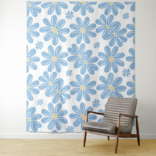 Blaues Blumenmuster - Tapisserie Wandteppich