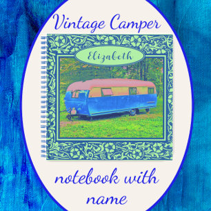 Blaues Blumenmuster-Vintage-Camper-Trailer-Notizbu Notizbuch
