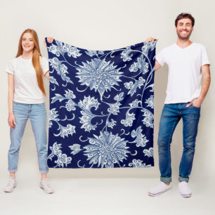 Blaues Blumenmuster Vintages chinesisches Dekor Fleecedecke