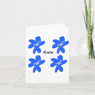 Blaues Blumenmuster Wasserfarbe Name Text Karte