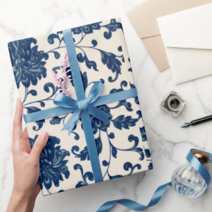 Blaues Blumenmuster - Wrapping Paper Geschenkpapier