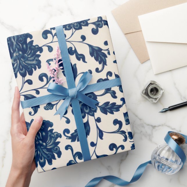 Blaues Blumenmuster - Wrapping Paper Geschenkpapier (Schenken)