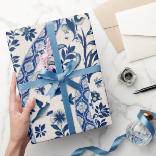 Blaues Blumenmuster - Wrapping Paper Geschenkpapier