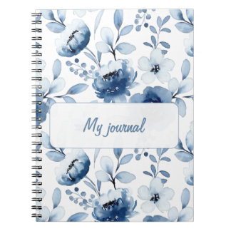 Blaues Blumennotizbuch | Elegantes Blumenjournal Notizblock