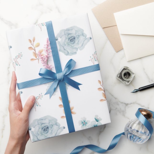 Blaues Blumenpapier, Geburtstagsverpackung, Hochze Geschenkpapier (Schenken)