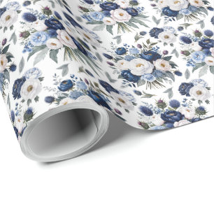 Blaues Blumenpapier Geschenkpapier