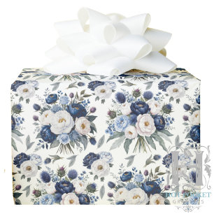 Blaues Blumenpapier Geschenkpapier