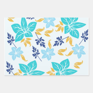 Blaues Blumenpapier Geschenkpapier Set