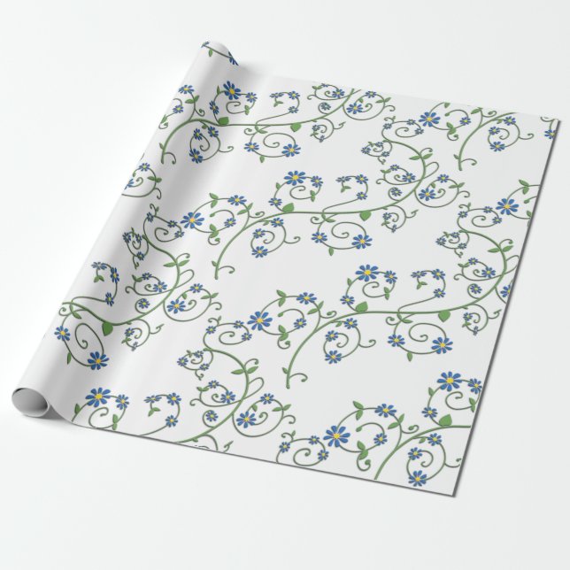 Blaues Blumenweinpapier Geschenkpapier (Ungerollt)