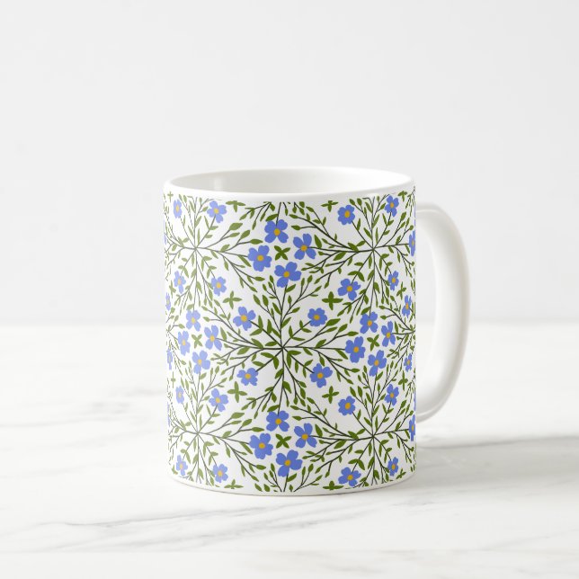 Blaues Blut Ditsy-Muster Kaffeetasse (VorderseiteRechts)