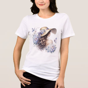 Blaues Blüten-Damen Floral Vintage T-Shirt Tri-Blend Shirt