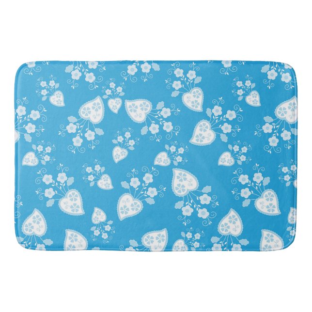Blaues Blütenherz mit Blume Badematte (Vorderseite)