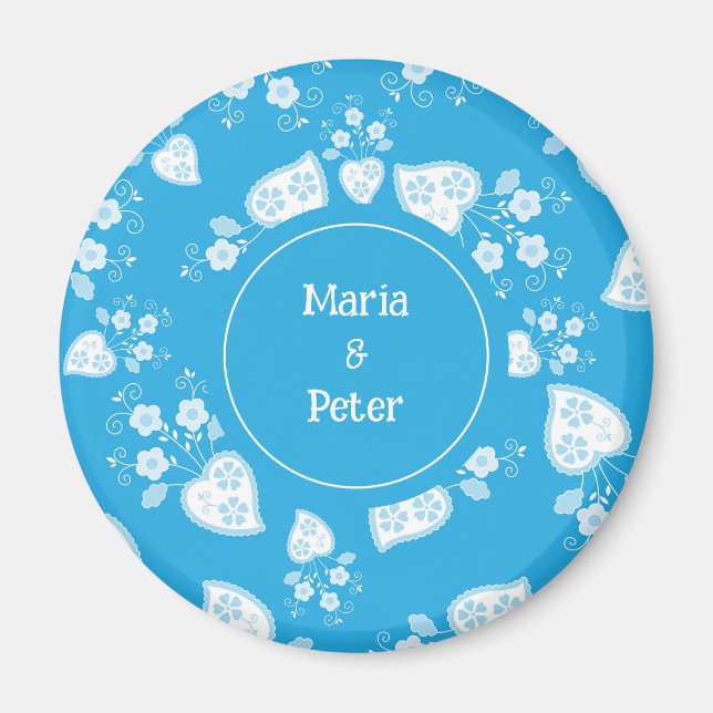 Blaues Blütenherz mit Blume Magnet (Vorne)