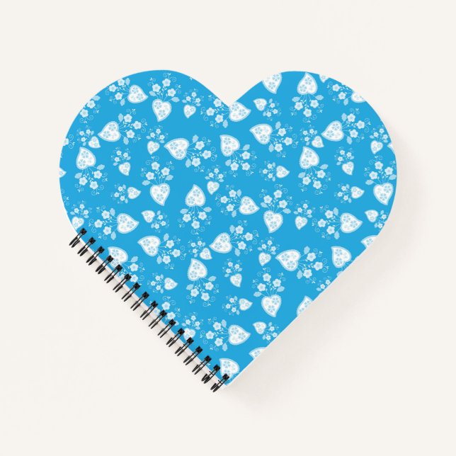 Blaues Blütenherz mit Blume Notizbuch (Vorderseite)