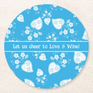 Blaues Blütenherz mit Blume Runder Pappuntersetzer