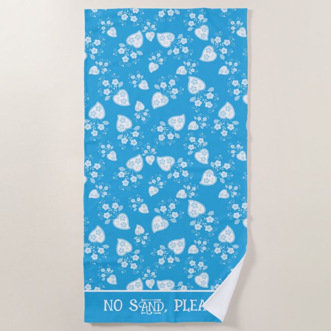 Blaues Blütenherz mit Blume Strandtuch (Vorderseite)