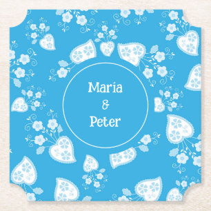 Blaues Blütenherz mit Blume Untersetzer