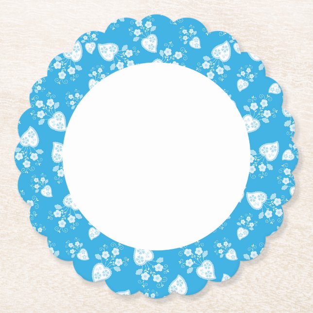 Blaues Blütenherz mit Blume Untersetzer (Vorderseite)