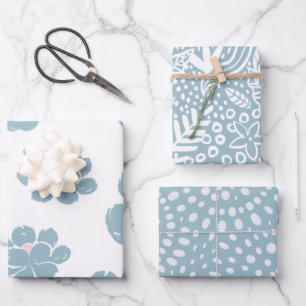 Blaues Bohemisches Blumenfrühlingspapier Geschenkpapier Set