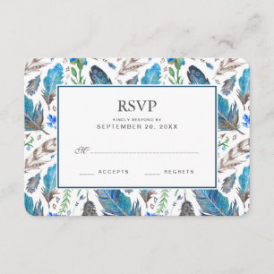 Blaues Boho-Azteken-Wasserfarben - Hochzeits-RSVP RSVP Karte