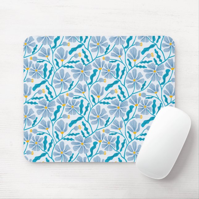 Blaues Boho-Floral-Muster Mousepad (Mit Mouse)