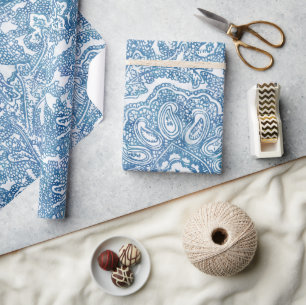 Blaues Boho-Paisleymuster Geschenkpapier