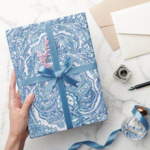 Blaues Boho-Paisleymuster Geschenkpapier