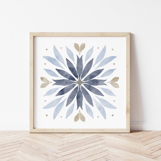 Blaues Boho-Wasserfarben-Mandala-Kunstwerk Poster (Von Creator hochgeladen)
