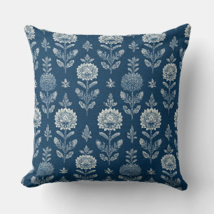 Blaues Boho-Wurfkissen mit Blumenmuster Kissen