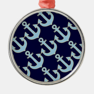 blaues Boot nautisches Anker Muster Silbernes Ornament
