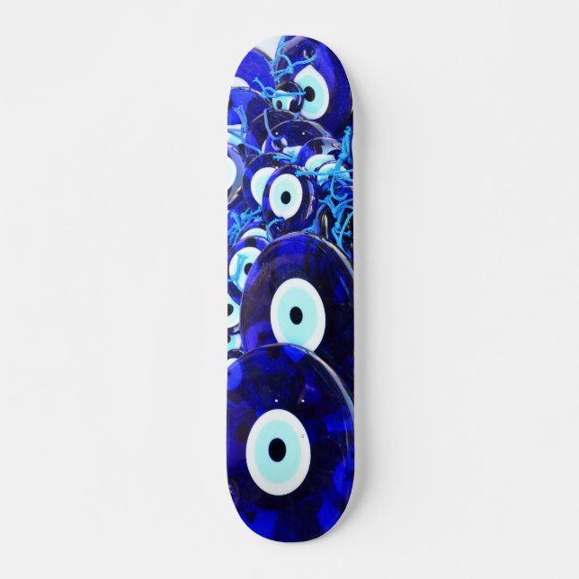Blaues Böse Augapfel Skateboard (Vorne)