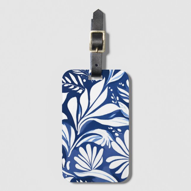 Blaues botanisches Aquarell-Blumenmuster Gepäckanhänger (Vorderseite Vertikal)