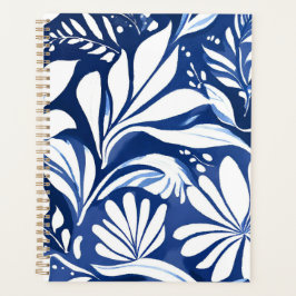 Blaues botanisches Aquarell-Blumenmuster Planer