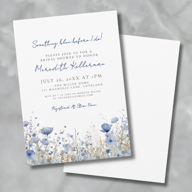 Blaues botanisches Brautparty Wildblume Einladung (Blue Botanical Wildflower Floral Bridal Shower Invitation)