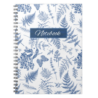 Blaues botanisches florales Deluxe-Spiralnotizbuch Notizblock