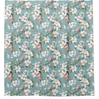 Blaues Botanisches Frühlingshemd Duschvorhang