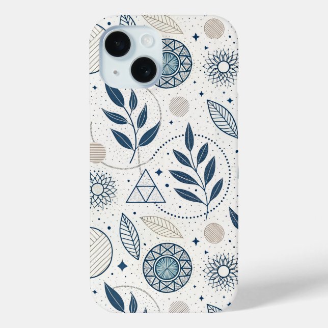 Blaues botanisches geometrisches Doodle Case-Mate iPhone Hülle (Rückseite)