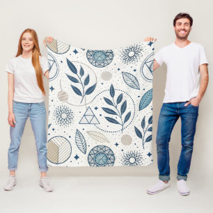 Blaues botanisches geometrisches Doodle Fleecedecke
