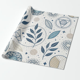 Blaues botanisches geometrisches Doodle Geschenkpapier