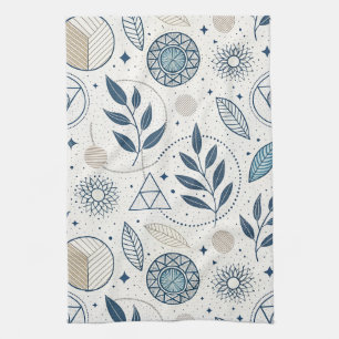 Blaues botanisches geometrisches Doodle Geschirrtuch
