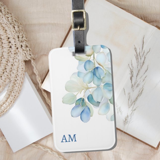 Blaues Botanisches Hydrangea-Monogramm Gepäckanhänger (Von Creator hochgeladen)
