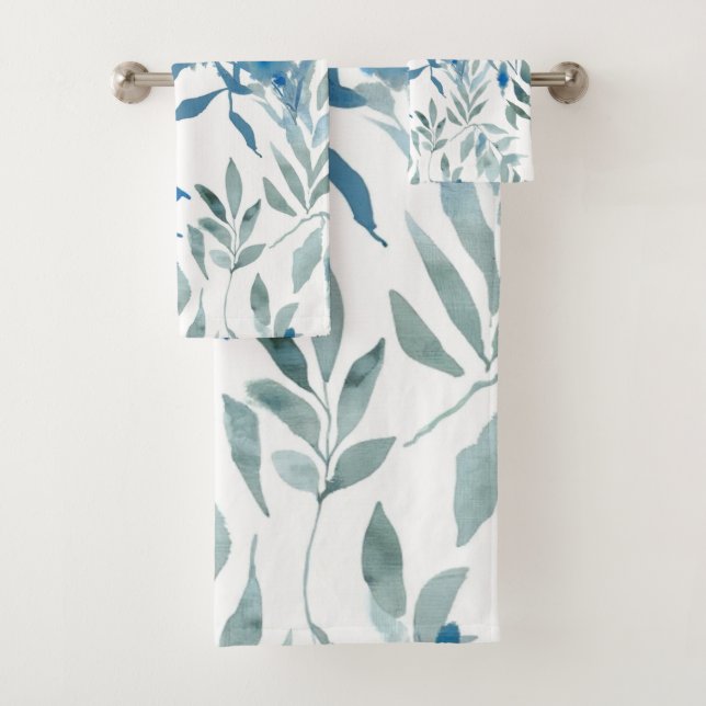 blaues botanisches Muster Badhandtuch Set (Insitu)