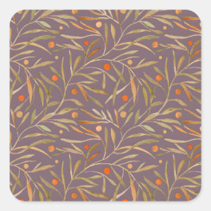 Blaues botanisches Muster im Vintage-Stil, quadrat Quadratischer Aufkleber