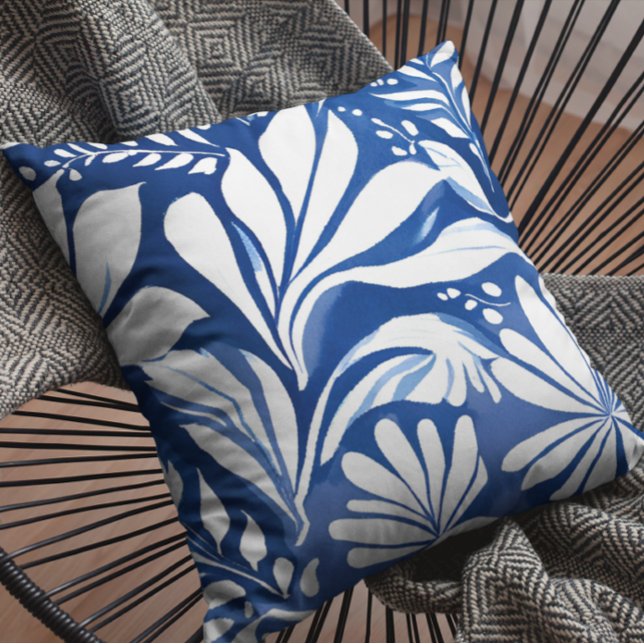 Blaues botanisches Muster Kissen (Von Creator hochgeladen)
